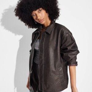 Open Box - Wild Fable - Women's Faux Leather Oversized Bomber Jacket - Wil Brown